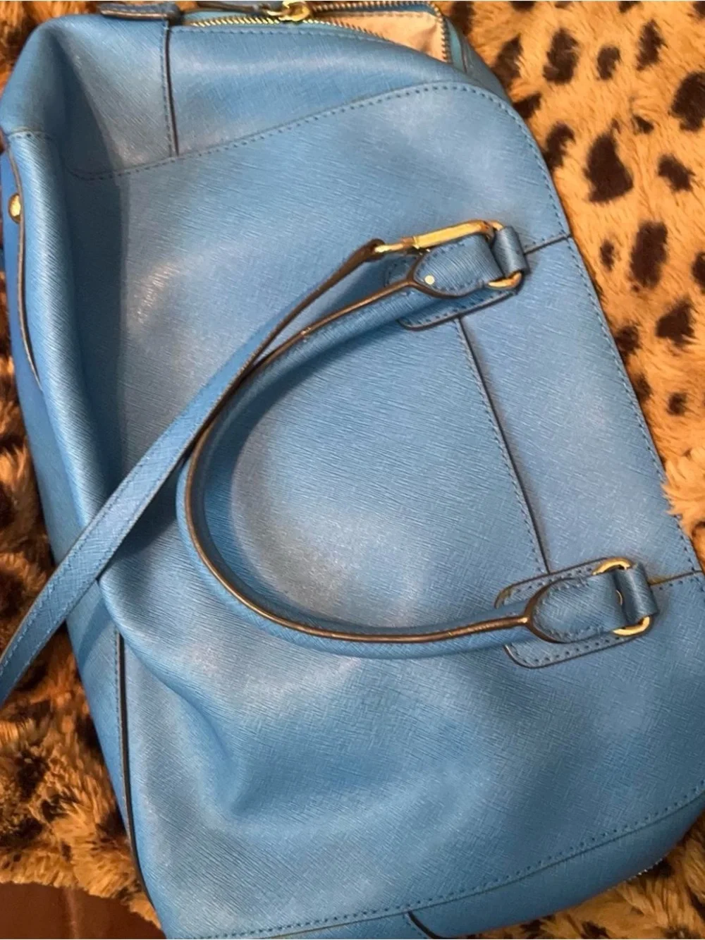 Michael Kors Bright Blue Saffiano Leather Satchel with Gold Hardware
